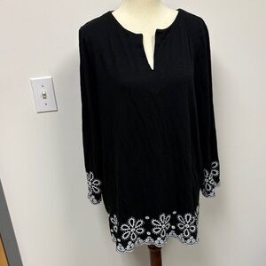 Talbots Black Tunic with White Embroidery